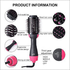 GlideCool Bloumé Lift features: anti-scald tip, ion outlet, nylon bristles, ergonomic handle and three settings