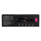 GlideCool Bloumé Lift box listing its 1000W motor, ionic generator, three heat settings and nylon bristles