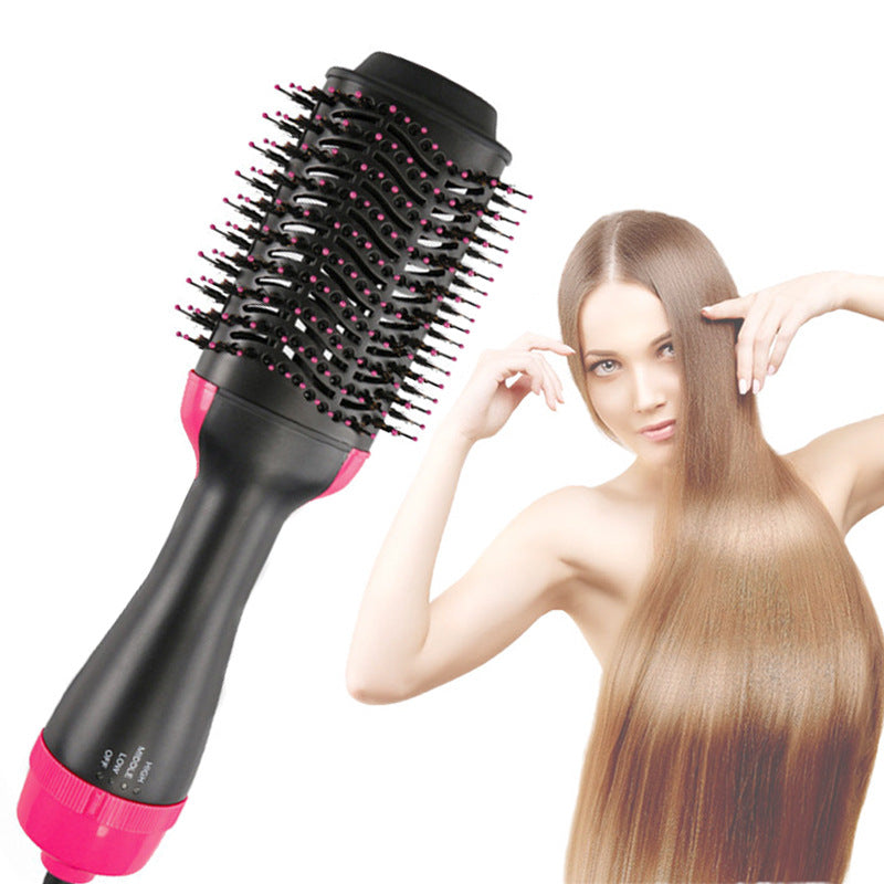 Woman with long, sleek hair next to the GlideCool hot air brush